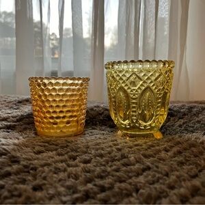 Vintage Amber Hobnail Glass Votive, Tea Light, Toothpick Holders (2)